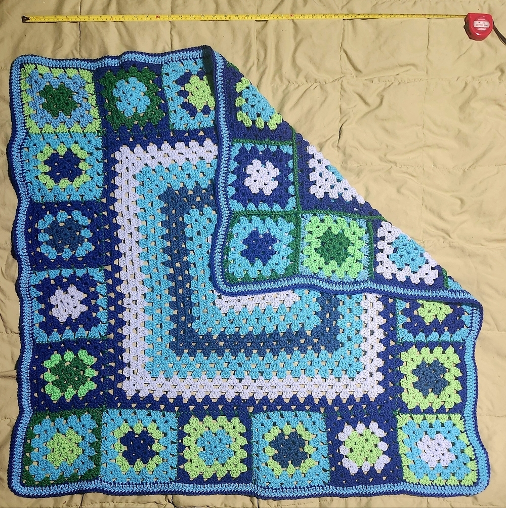 Handmade Blue And Green 40" By 40" Crochet Blanket - Picture 2 of 5